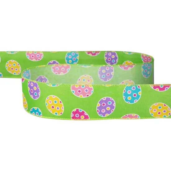 Northlight Easter Egg Design Wired Spring Craft Ribbon - 2.5" x 10 Yards - Green Multi {5}