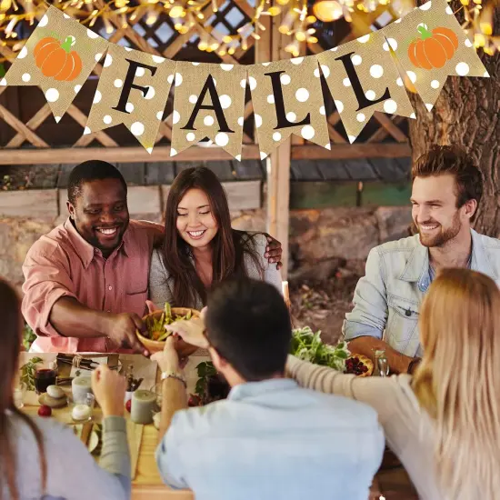 8.2Ft Fall Pumpkin Burlap Banner White Dotted Thanksgiving Bunting Garland {3}
