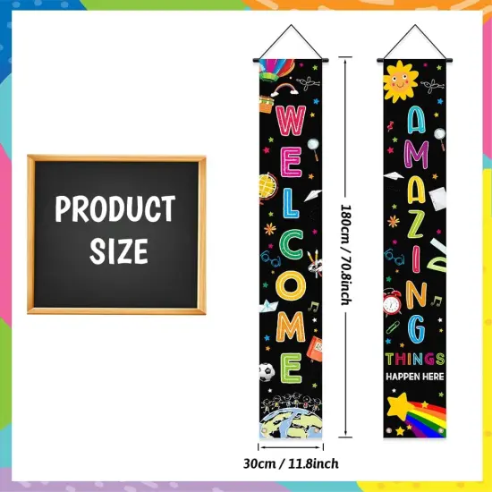 Welcome Back to School Porch Sign Banner Decorations(Black1) {2}