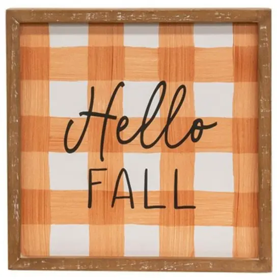 12" Square Autumn Plaid Wood Signs Framed for Harvest and Pumpkin Home Decor 3 Asstd. {2}