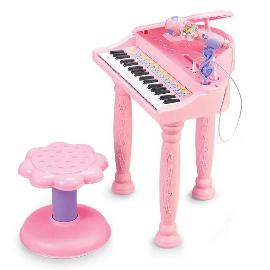 Collections Etc Interactive Pink Piano and Stool with MP3 Connectability {1}