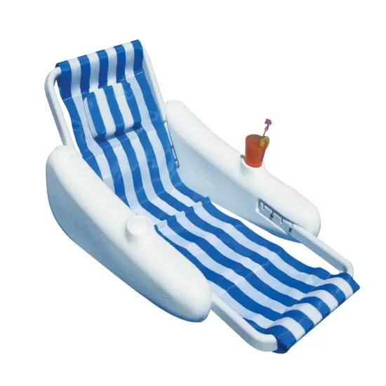 Swim Central 66" Sunchaser Blue and White Striped Sling Back Floating Lounge Chair {4}