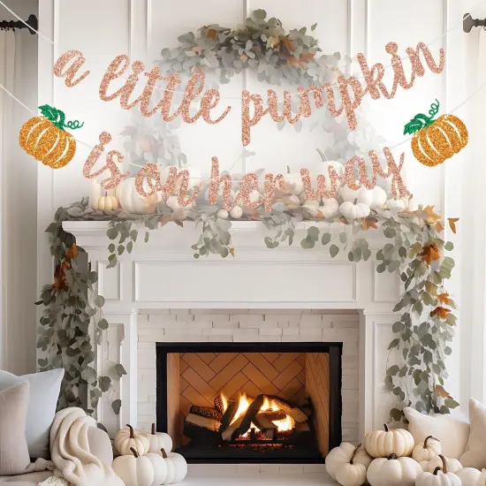 A Little Pumpkin is on Her Way Banner, Pumpkin Baby Shower Decorations {4}