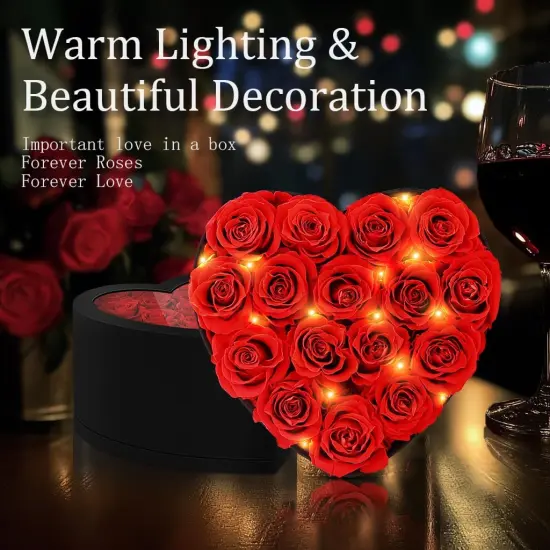 Preserved Flowers in Heart Shape Box with Lights {2}
