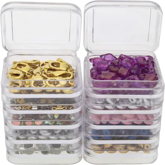 The Beadsmith Personality Case &ndash; 2 Clear Square Stacker Jar Set &ndash; Each Stack Measures 1.25 x 2.3 inches - Total 10 Jars and 2 lids, for Storage of Small Items, Crafts, Jewelry, Hardware {4}