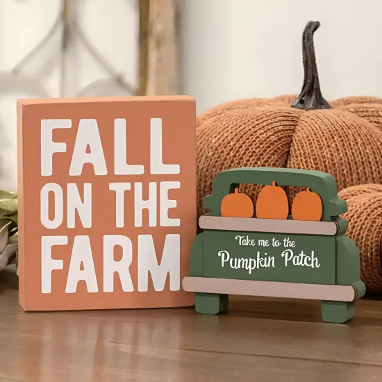 2 - Set Fall on the Farm Box Sign with Pumpkin Patch Truck Sitter {5}