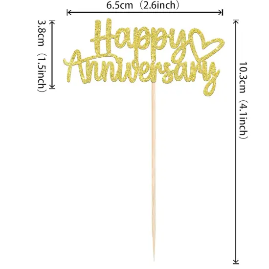 24 PCS Happy Anniversary Cupcake Toppers - Gold {2}