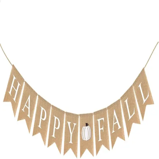 Happy Fall Burlap Banner White {1}