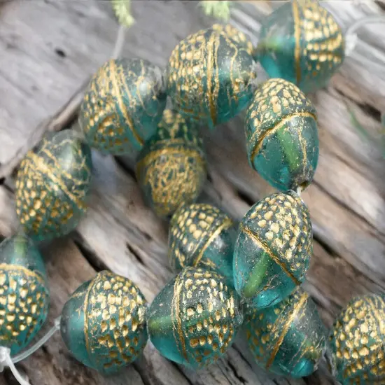 *8* 10x12mm Gold Washed Teal Acorn Oval Beads {3}