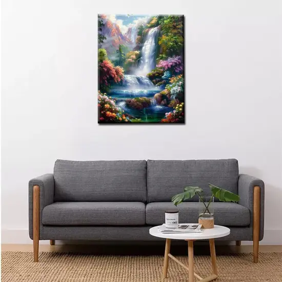 Autumn Forest Paint by Numbers Waterfallat Sunlight Paint by Numbers Kits for Adult Beginners,Tranquility Fall Scenery Painting Kits Home Wall Decor Art Crafts Without Framed 16''W x 20''H {2}