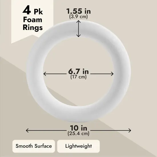 4 Pack Foam Wreath Frames, 10 Inch Rings for Crafts, DIY Projects, Holiday Decor (White) {3}