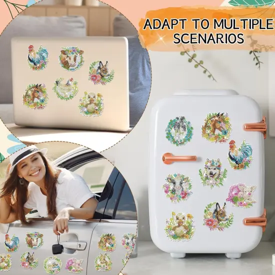 Diamond Art Refrigerator Magnets Kit - 16 PCS Farmhouse Horse Pig Cow Sheep Chicken Duck Dog Rabbit Diamond Art {5}