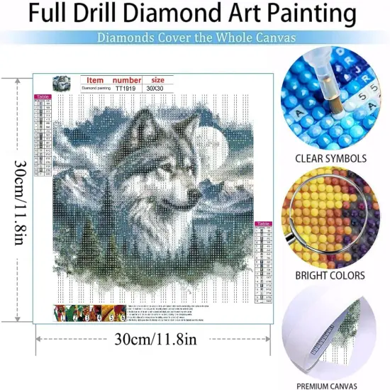 5D Forest Wolf Diamond Art Kits for Adults Beginners,DIY Full Round Drill Diamond Painting Kits Moon Wolf Head, Diamonds Dot Gem Art Crystal Mountain Landscape for Home Wall Decor12X12In {3}