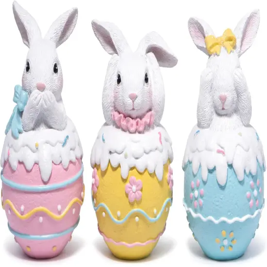 Easter Bunny Figurine Set - Egg Decorations, 3-Piece Handmade Resin Craft, Must-Have for Holiday Home D&eacute;cor, Easter Parties, Gifts, and Spring-Themed Decorations {1}