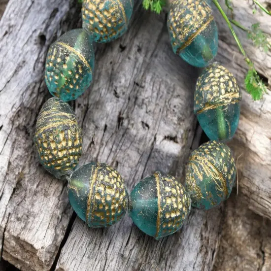 *8* 10x12mm Gold Washed Teal Acorn Oval Beads {5}