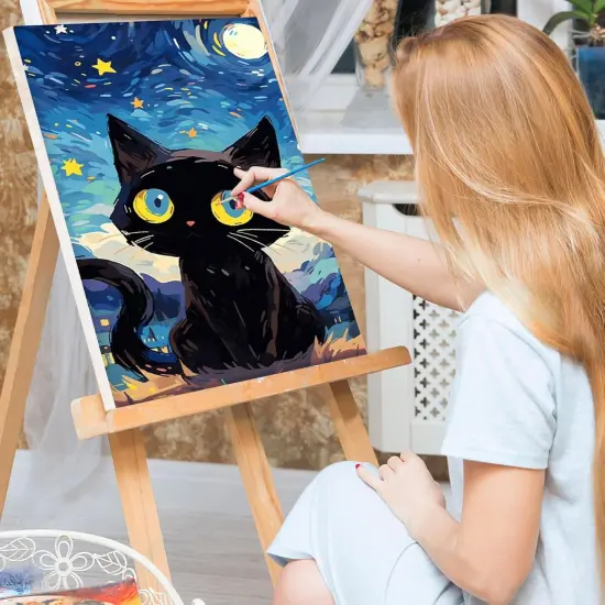 Starry Night Cat Paint by Numbers for Adults Beginners Framed, Easy Adults' Paint-by-Number Kits, Adult Paint by Number Kits on Canvas, Acrylic Number Painting for Home Decor, 8x12in {3}