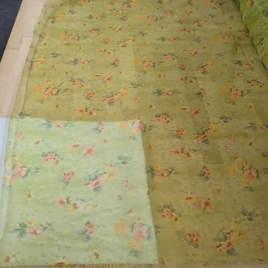1 Yard Lime Green Organza Fabric with Orange Flowers Sheer Lightweight Polyester 58/59 inches wide {3}