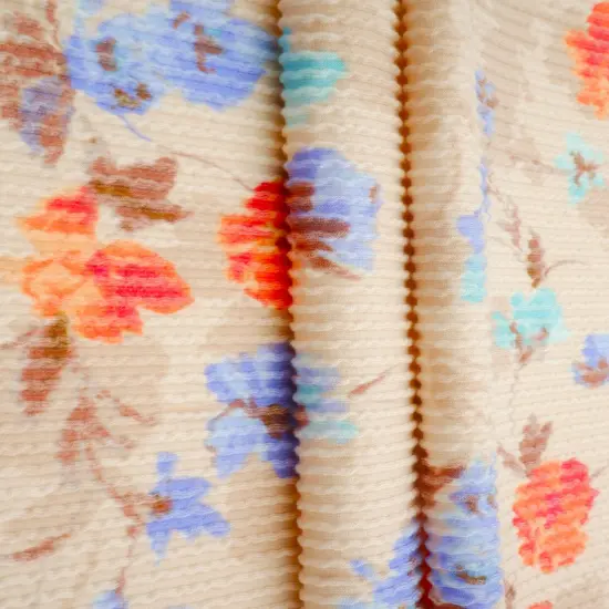 1 Yard Double Knit Cozy Floral Print Fabric 77% Polyester Rayon Blend 56/57 Inch Wide OATMEAL {2}