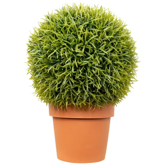 Northlight Potted Two-Tone Artificial Grass Ball Topiary Plant - 18" Green {3}