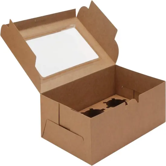 Cupcake Boxes, 50pcs 9.4" x 6.2" x 3.0" Food Grade Kraft Muffin Cupcake Box Carrier Packaging with Insert and Display Window, Cupcake Boxes Fits 6 Cupcakes or Muffins {4}