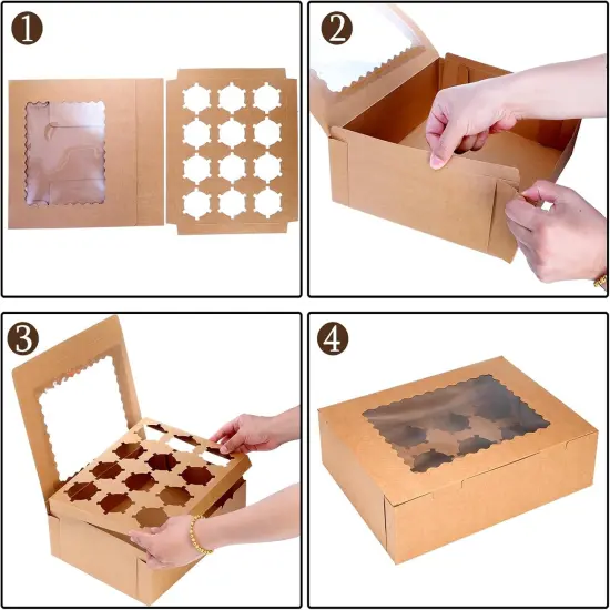 20 Pack Cupcake Boxes, 12 Counts Dozen Cupcake Containers with Window and Insert, Brown Bakery Pastry Treat Boxes for Muffins, Cookies, Donuts, Take Out Containers for Party {4}