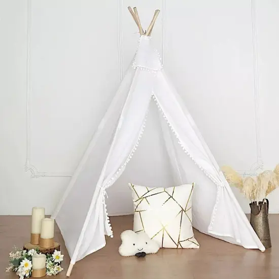 White Kids Teepee Play Tent with Window Indoor Outdoor Playhouse Playroom Home {4}