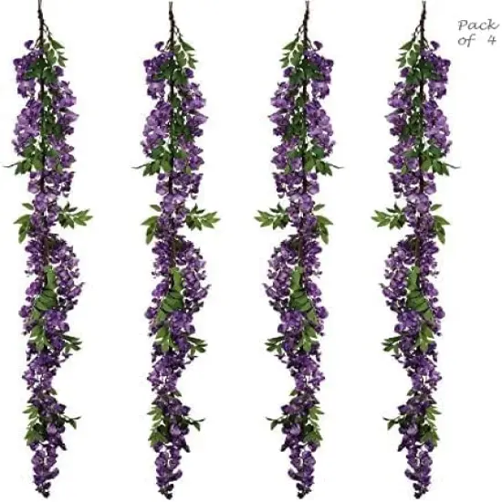 6PC 60-Inch Purple Silk Wisteria Garland | 12 Hanging Flowers | Lifelike Detail | Event Decor | Home & Wedding Accents | Indoor/Outdoor Use | Easy Installation {1}