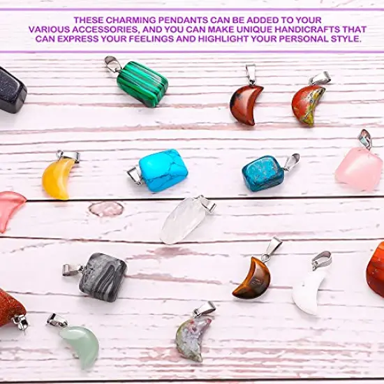 50 Pieces Stone Pendants Gemstone Charms Irregular Healing Stone Beads Moon Shape Stone Pendants Natural Gemstone Beads Quartz Charms for DIY Bracelets Necklaces Earrings Jewelry Making {3}