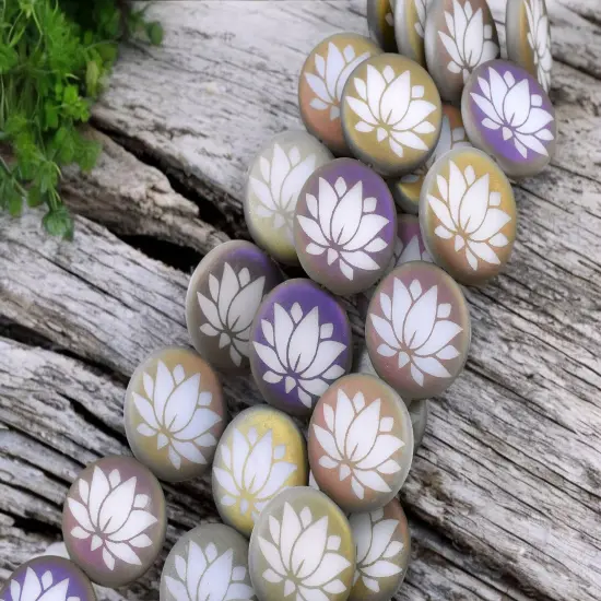 *8* 16mm Matte White Metallic Iris Laser Tattoo Lotus Flower Coin Beads {1}