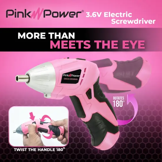 Pink Power Cordless Screwdriver Set - 3.6V Electric Screwdriver Rechargeable Screw Gun Kit - Automatic Mini Pink Drill Set for Women - Portable Small Drill Battery Powered Screwdriver LED Light {5}