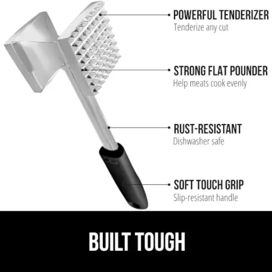 Heavy Duty Meat Tenderizer Hammer, Dual Side Kitchen Mallet, Comfortable Grip Handle, Maximize Food Flavor, Spiked Side Tenderizes, Smooth Flattens Steak, Beef, Commercial Grade, Black {1}