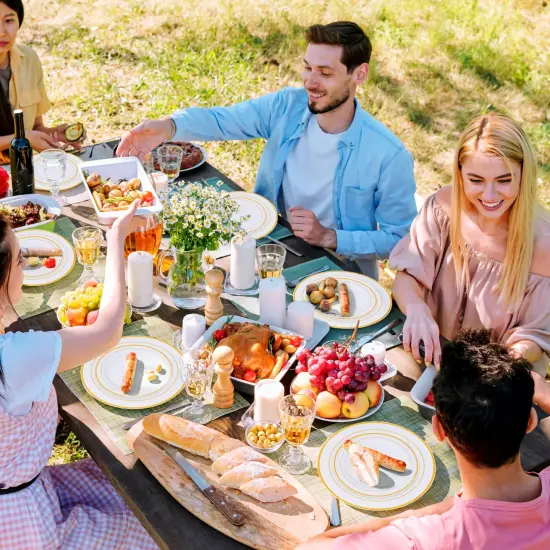 175 Piece Gold Dinnerware Set - 50 Gold Rim Plastic Plates - 25 Gold Plastic Silverware - 25 Gold Plastic Cups - 25 Gold Paper Napkins, 25 Guest Disposable Gold Dinnerware Set {2}