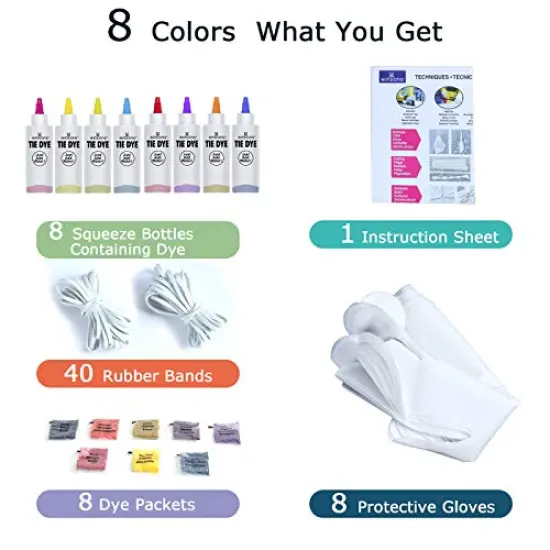 Tie Dye Kit, 8 Colors Non Toxic Permanent Fabric Dye Art Set for Kids Women for Homemade Party Creative Group Activities DIY Gift {1}