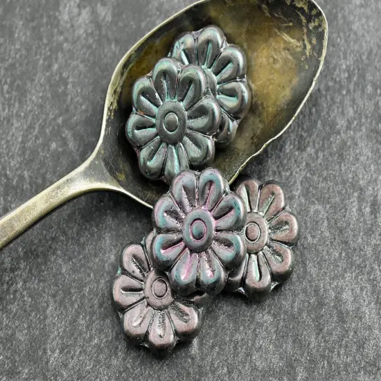 *6* 18mm Metallic Purple Iris Daisy Flower Beads {3}