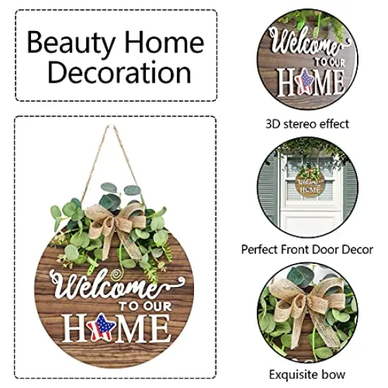 Interchangeable Seasonal Welcome Sign Front Door Decoration, Rustic Round Wood Wreaths Wall Hanging Outdoor, Farmhouse, Porch, for Spring Summer Fall All Seasons Holiday Halloween Christmas. {1}