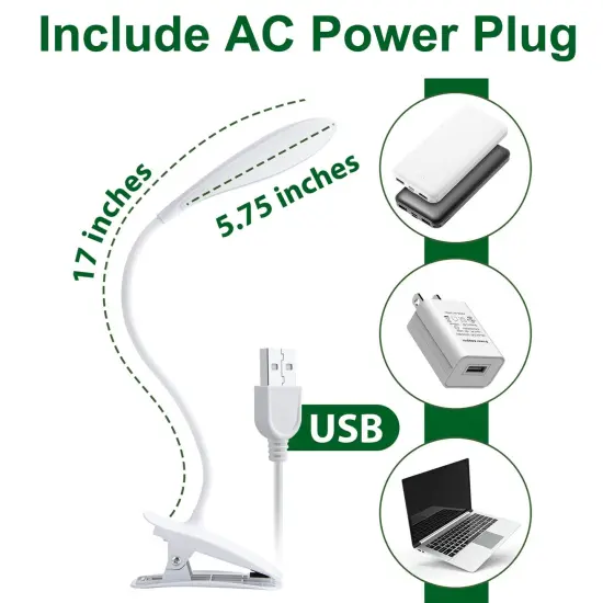 LED Desk Lamp Eye-Caring Clamp Light Clamp Lamps Reading Lights with USB Port, 360°Flexible Gooseneck Bed Night Light (Include AC Power Plug) {6}