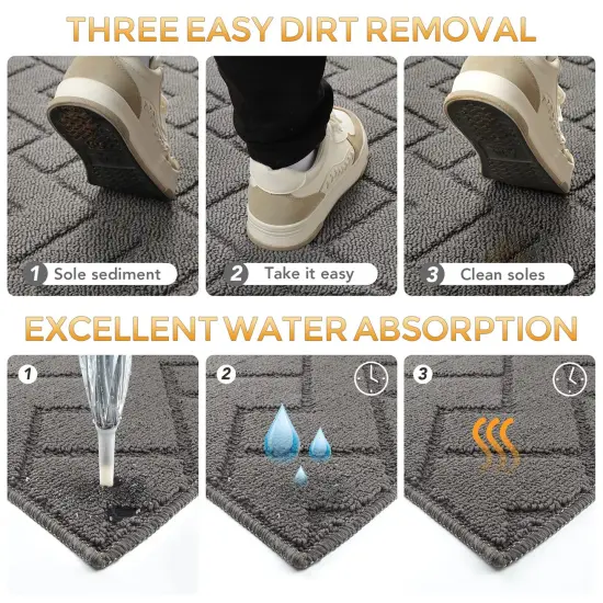 1 Pack Indoor Doormat,Front Back Rubber Backing Non Slip Door Mats 20"x31.5" Absorbent Resist Dirt Entrance Inside Floor Mats for Entryway Washable Low-Profile (Grey) {5}