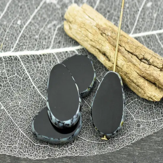 *8* 12x18mm Opaque Jet Black Travertine Table Cut Flat Teardrop Beads {5}