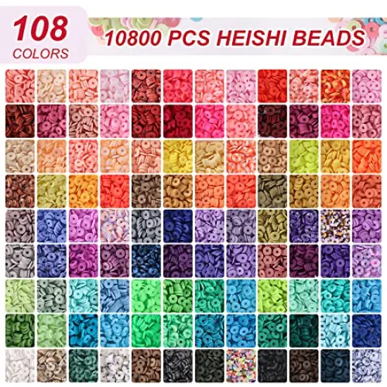 10800 Pieces Clay Beads for Friendship Bracelet Making Kit, 108 Colors Polymer Heishi Beads for Girls 8-12, Letter Beads for Jewelry Making Kit, for Preppy, Gifts, Crafts {4}