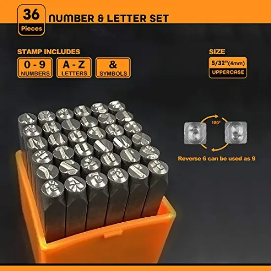 36 Pieces Steel Metal Alphabet and Figure Punch Set (5/32&rdquo;) 4mm Uppercase,Steel Number and Letter Punch Set, Jewelry Craft Stamping Tool. {1}