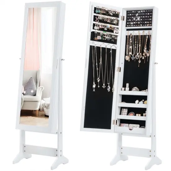 Costway Jewelry Mirrored Cabinet Armoire Organizer Storage Box with Stand Christmas Gift Black/White/Coffee/Brown {8}