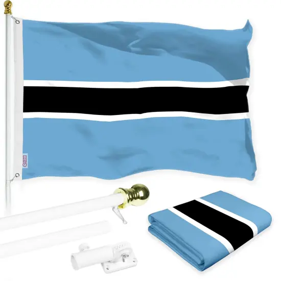 G128 Combo Pack: 6 Ft Tangle Free Aluminum Spinning Flagpole (White) & Botswana Batswana Flag 3x5 Ft, LiteWeave Pro Series Printed 150D Polyester | Pole with Flag Included {1}