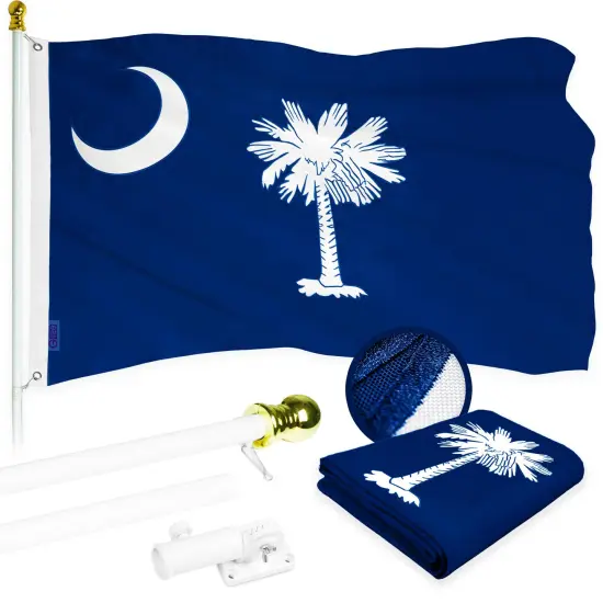 G128 - 6 Feet Tangle Free Spinning Flagpole (White) South Carolina Flag Brass Grommets Embroidered 3x5 ft (Flag Included) Aluminum Flag Pole {1}
