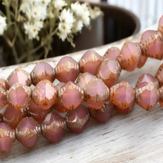 *15* 8x10mm Pink Opaline Picasso Faceted Bicone Beads {4}