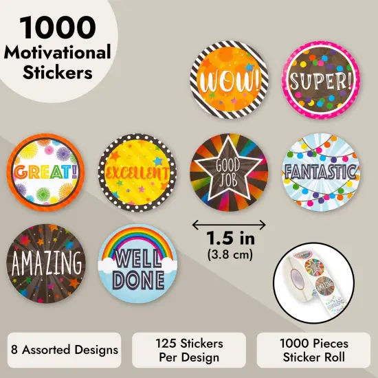 Bright Creations Teacher Stickers for Students and Kids Ages 3-14 - 1000 Piece Multicolor Peel & Stick Roll, 1.5-Inch - Motivational & Good Job Stickers for Classroom Rewards {5}