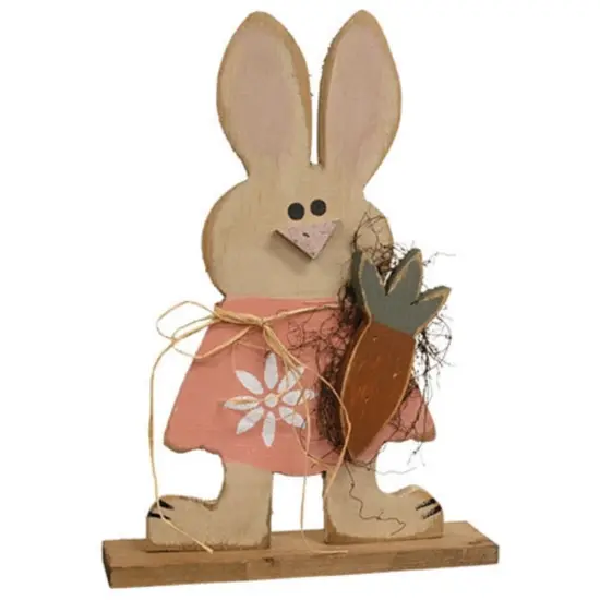 Decorative Wooden Standing Bunny with Blush Dress for Easter and Spring {1}