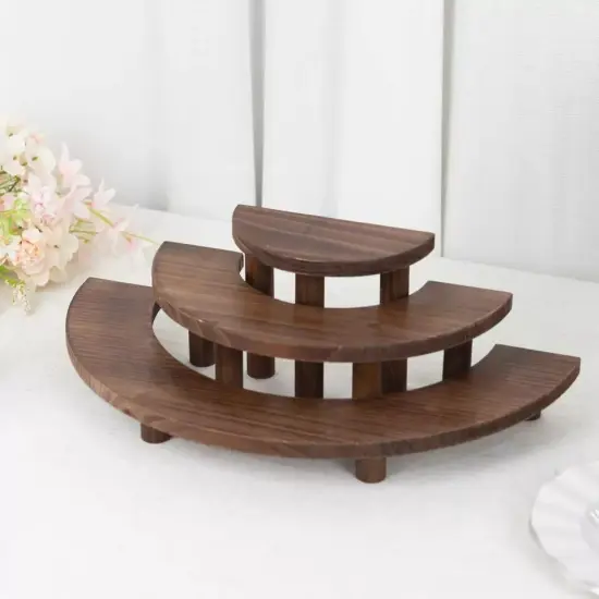 3 Semicircle Brown 3 Tier Wooden Cupcake Pedestals Dessert Display Stands {3}