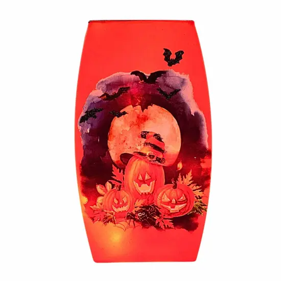 Stony Creek 7.75 In Frequent Flyer Pre-Lit Med Vase Halloween Lighted Glass Accent , Halloween Decor Halloween Witches Hat Spider Moon Pumpkins {1}