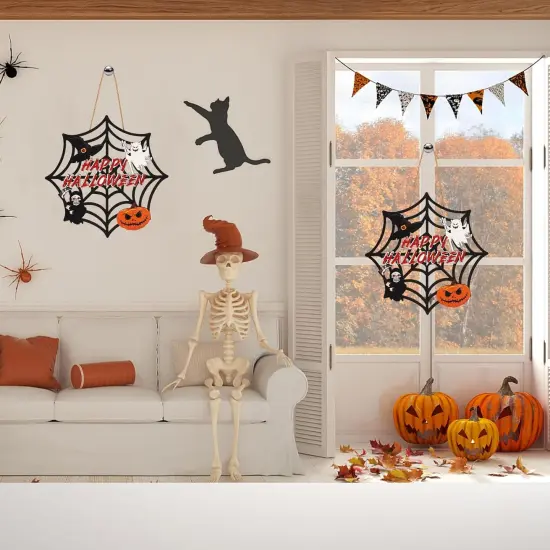 2PACK Halloween Door Sign Spider Web Design with Pumpkin,Ghost {3}