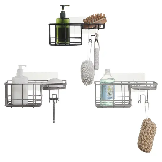 Wall Mounted Shower Caddy Organizer Basket Shelf With Removable Adhesive Hook Black {3}